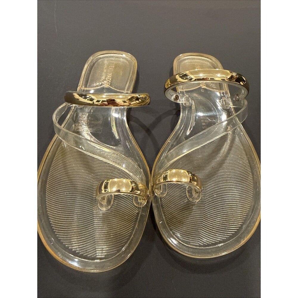 Steve Madden Women's Fuse Flat Sandals Clear With Gold Accents Size 8 Medium